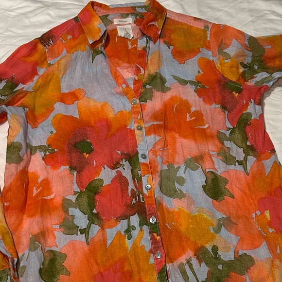 Women’s J by Joie 100% Linen Long Sleeve Floral Button Up Blouse Size L - Picture 2 of 4